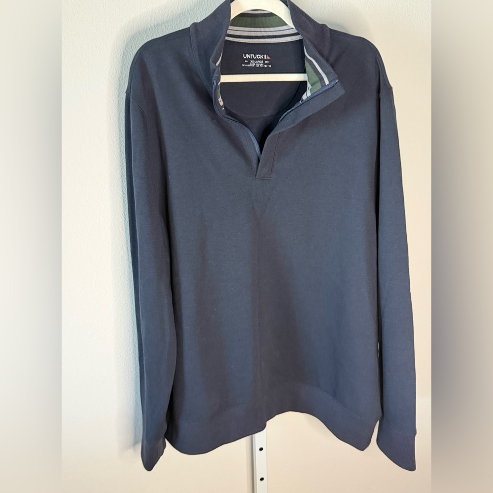 UNTUCKit Men's Blue Quarter Zip Sweatshirt